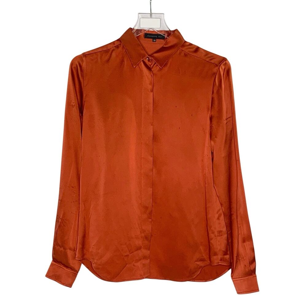 Barbara Bui Orange Silk Satin Shirt 6 Button Front Contemporary Chic *flaw